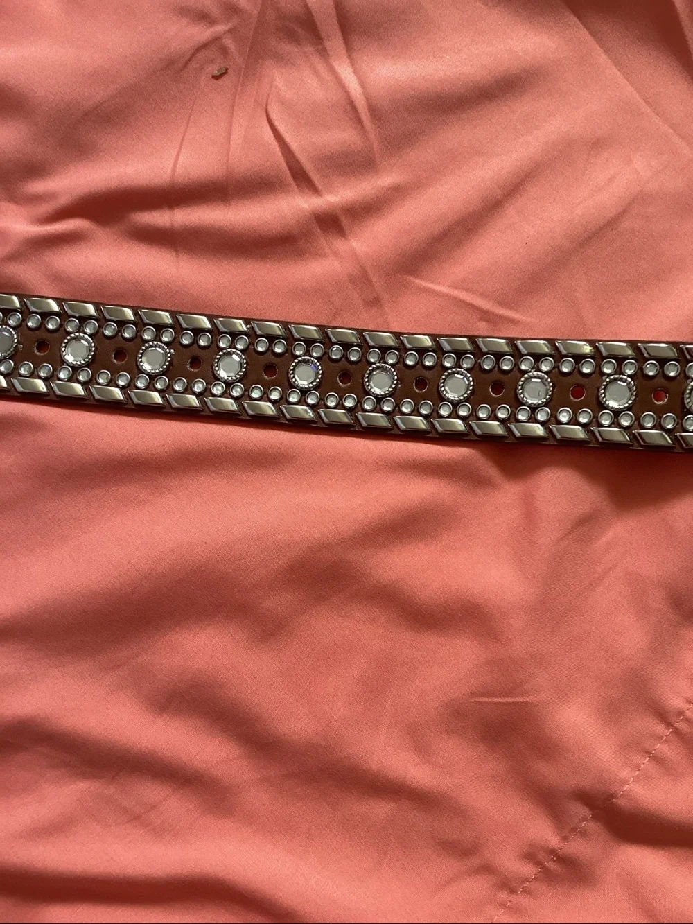 Rhinestone Embellished Brown Leather Belt - Women's Accessories